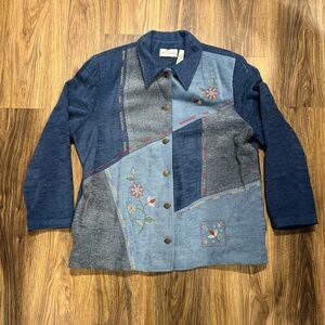 VTG Alfred Dunner Patchwork Floral Embroidered Jacket Blue Plus 20